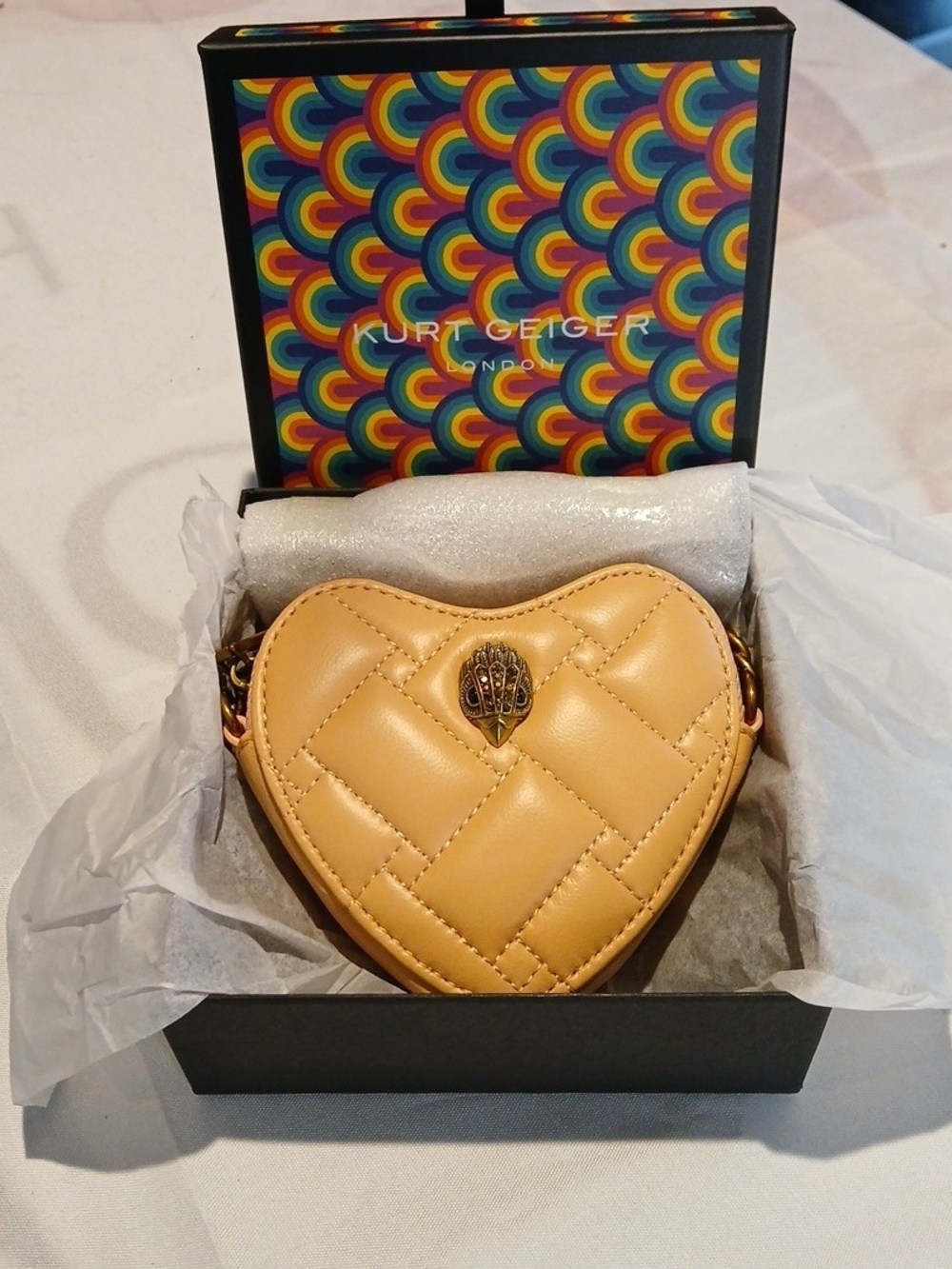Kurt Geiger Yellow Quilted Heart Crossbody Bag
